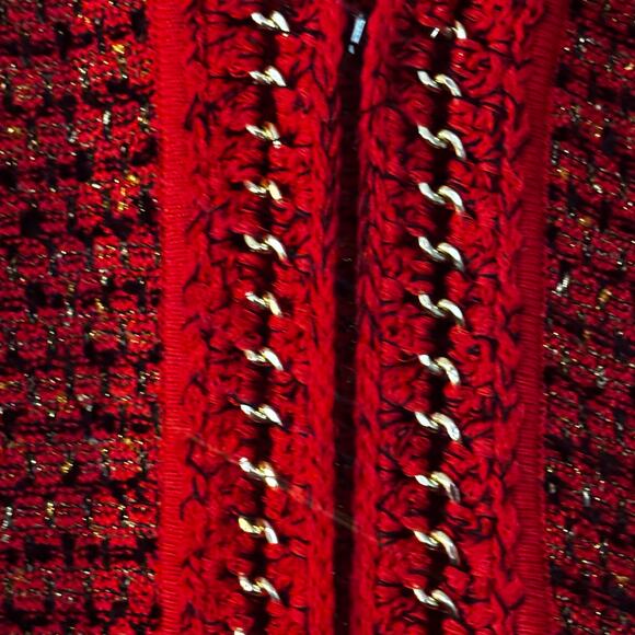 Exclusively Misook Red Black Cardigan Chain Link Knit Jacket NO Size Tag 1X? - Picture 6 of 10